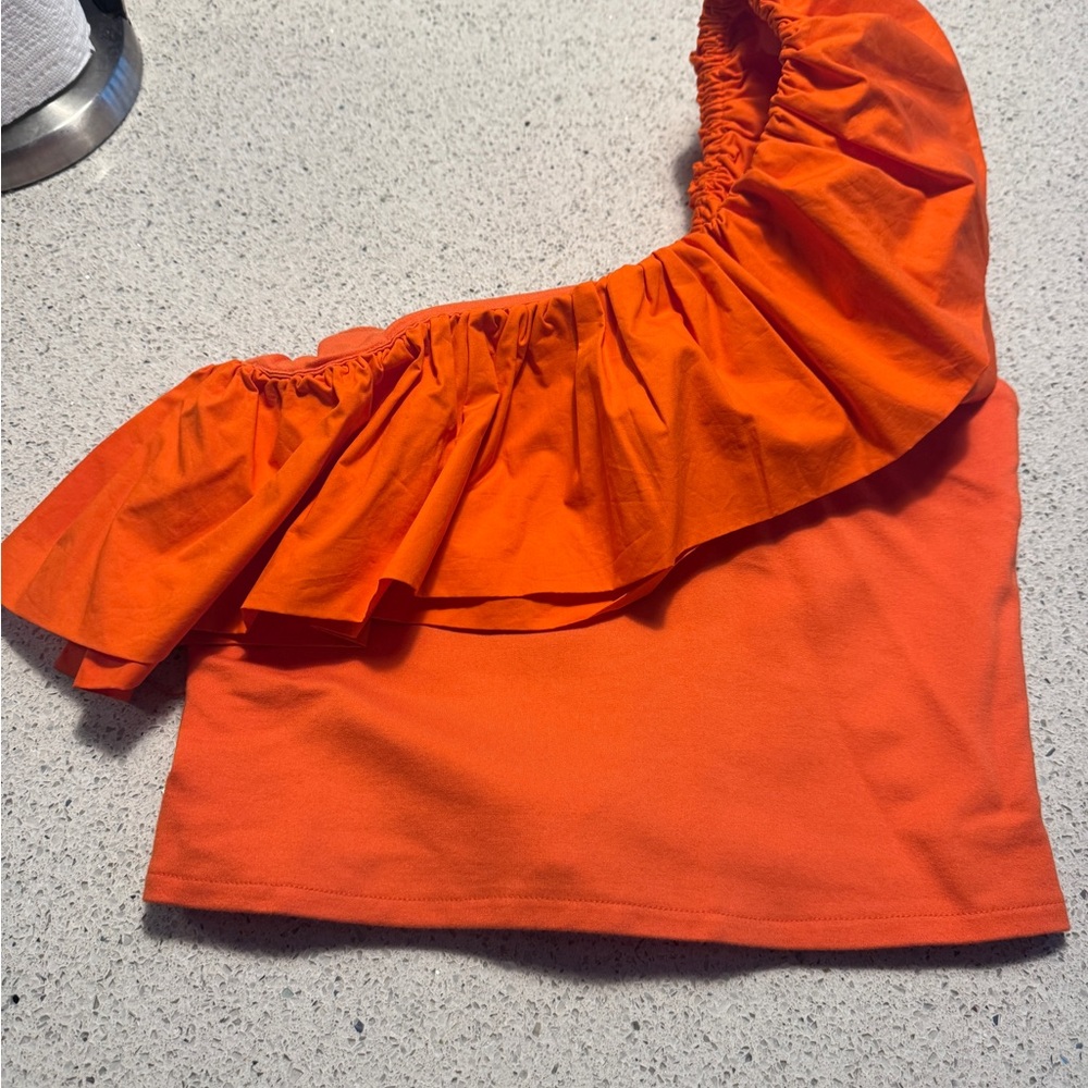 Sunday in Brooklyn Vibrant Orange One-Shoulder Crop Top